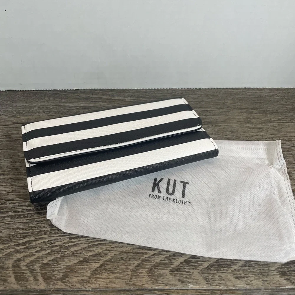 NEW KUT FROM THE KLOTH SLIM STRIPED WALLET-BLACK & WHITE.Dust bag. No tags.